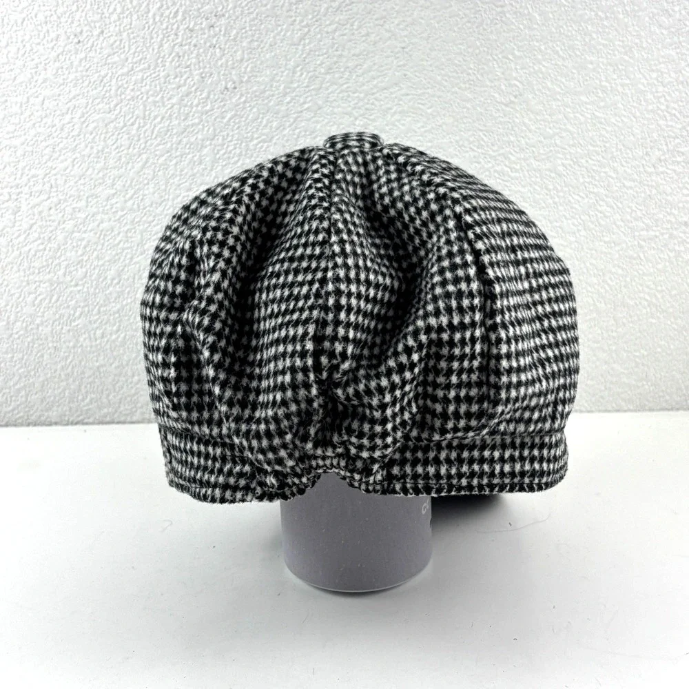 Indigo Soul Newsboy Cap Womens One Size Black‎ White Houndstooth Bow